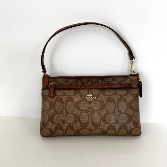 Coach Signature Shoulder Bag Baguette Pop-Out Removable Pouch F65806 Brown - Picture 3 of 14
